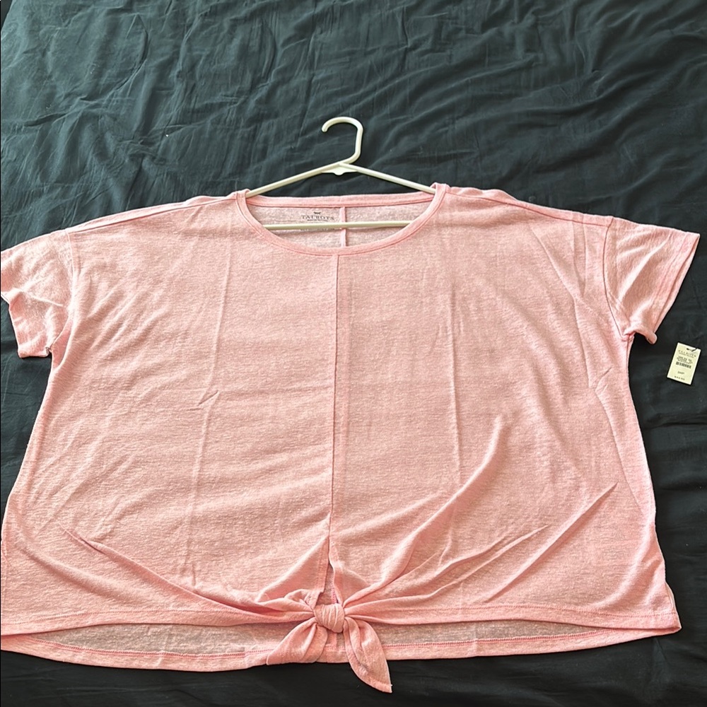 Talbots Woman Petites Pink Tie-Front Women's Top 3Xp linen blend